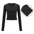 thumbnail image 5 of Arlun,Womens Plain Thin T Shirts Casual Crew Neck Stretchy Tight Tops Women's Soft Comfortable Lightweight Breathable Long Sleeve Finger Button Workout Tshirts Black S, 5 of 7