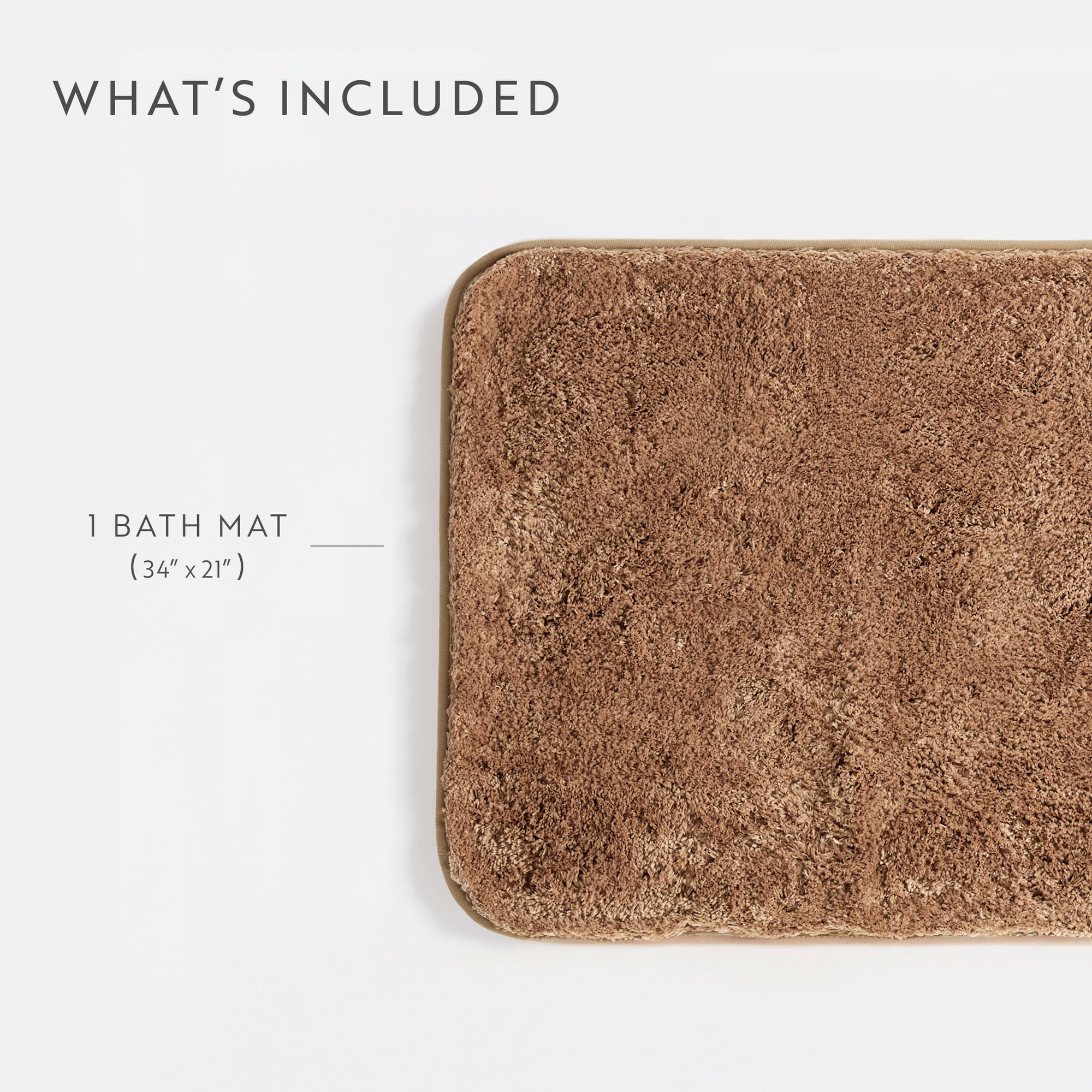 Plush Absorbent Bath Mat Rug with Anti-Skid Rubber Backing, 34 x 21, Mocha, by Noble Linens