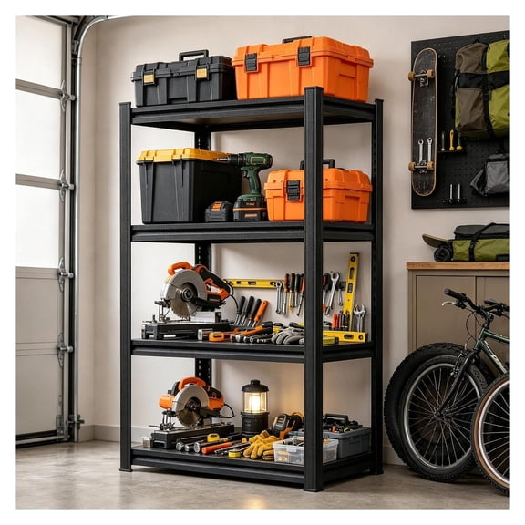 Metal Storage Shelving Unit - Heavy Duty 1600 LBS Capacity - Adjustable Garage & Kitchen Shelves - Black 5 Tier Utility Rack