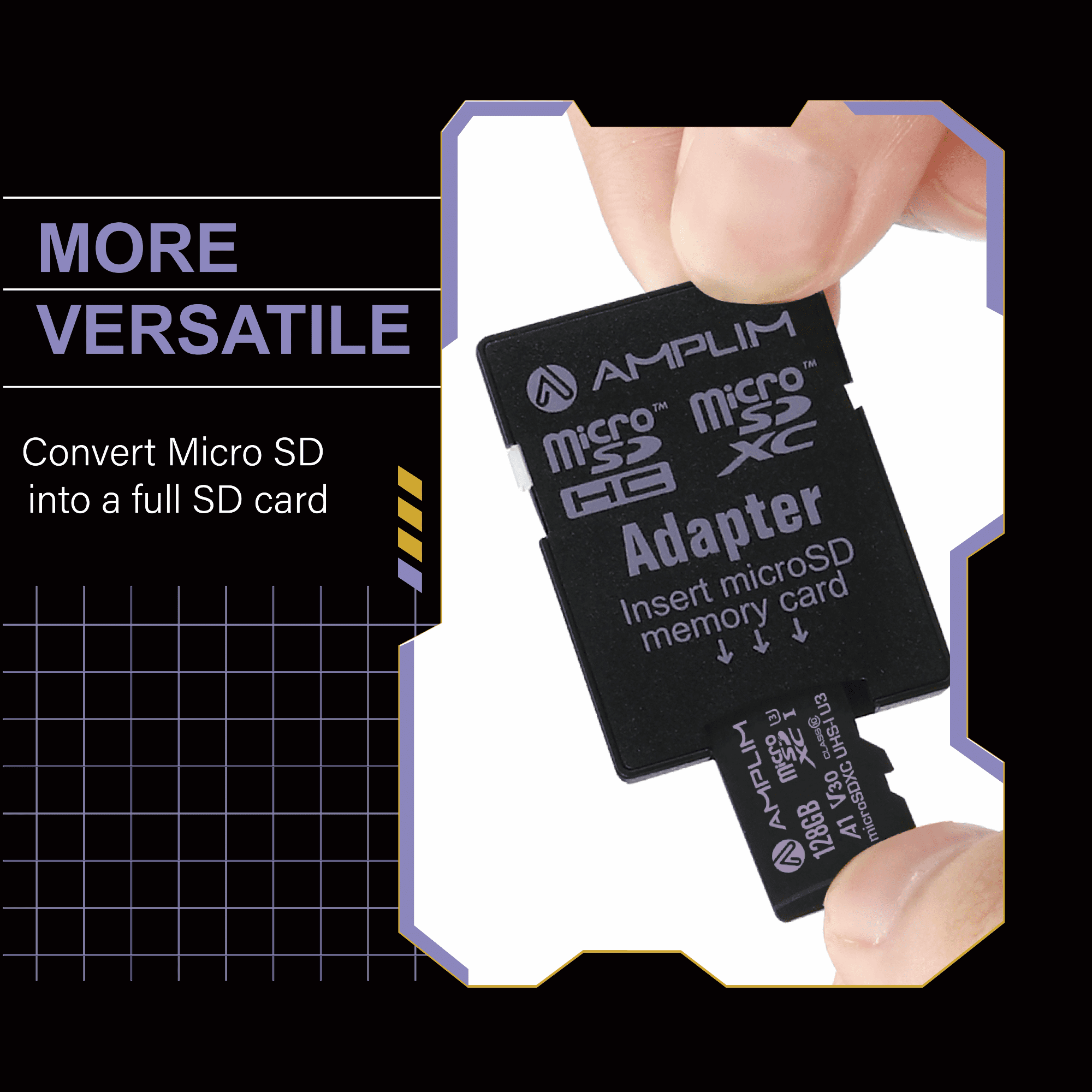 Amplim 128GB Micro SD Card, Extreme High Speed MicroSD Memory Plus Adapter, MicroSDXC SDXC U3 Class 10 V30 UHS-I TF GoPro Hero, Surface, Phone Galaxy, Camera Security Cam, Tablet