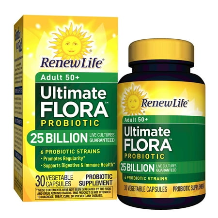 Renew Life Adult 50+ Probiotic, Ultimate Flora, 25 Billion, 30 Capsules - Walmart.com