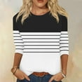 thumbnail image 2 of Chemise de Compression pour Femmes Manches 3/4 Hauts Col Rond Décontracté Tendance Pull Blouses Mode Automne T-Shirts Rayés Tunique Basique S-9 Gris Foncé S, 2 of 4