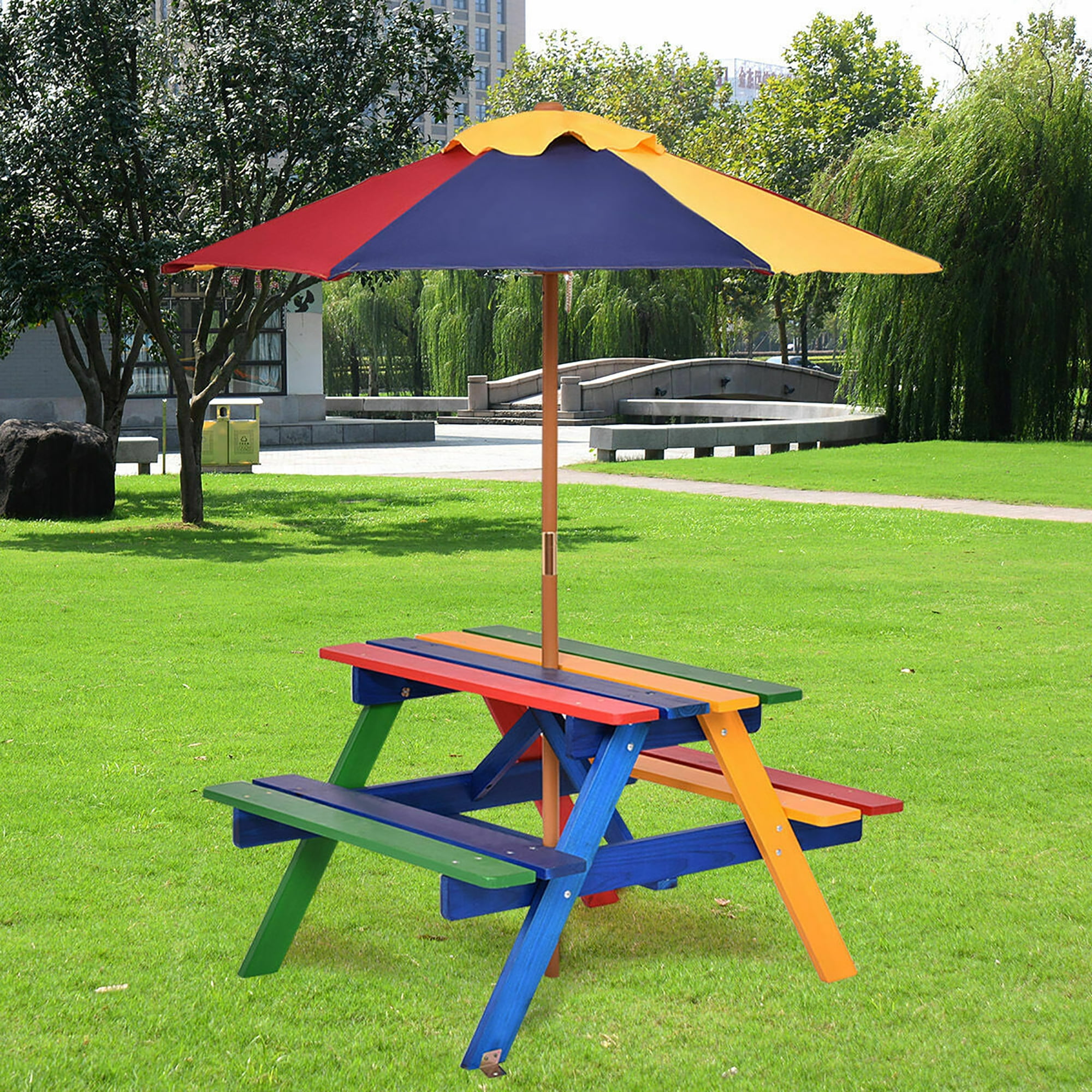 Childs Wood Picnic Table with Seat Cushions Kids Children's Outdoor Furniture 