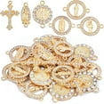thumbnail image 2 of 30pcs 6 Styles，Alloy Mixed Rhinestone Religious Cross and Center Miraculous Medal Charms Our Lady Virgin Mary Jesus Pendant Links for DIY Rosary Beads Necklace Jewelry Making，Golden, 2 of 8