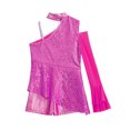 thumbnail image 5 of TiaoBug Big Girls' Sequins Peplum Top One Shoulder Long Sleeve Gymnastics Leotard Hip Hop Jazz Dance Bodysuit Hot Pink 10, 5 of 6