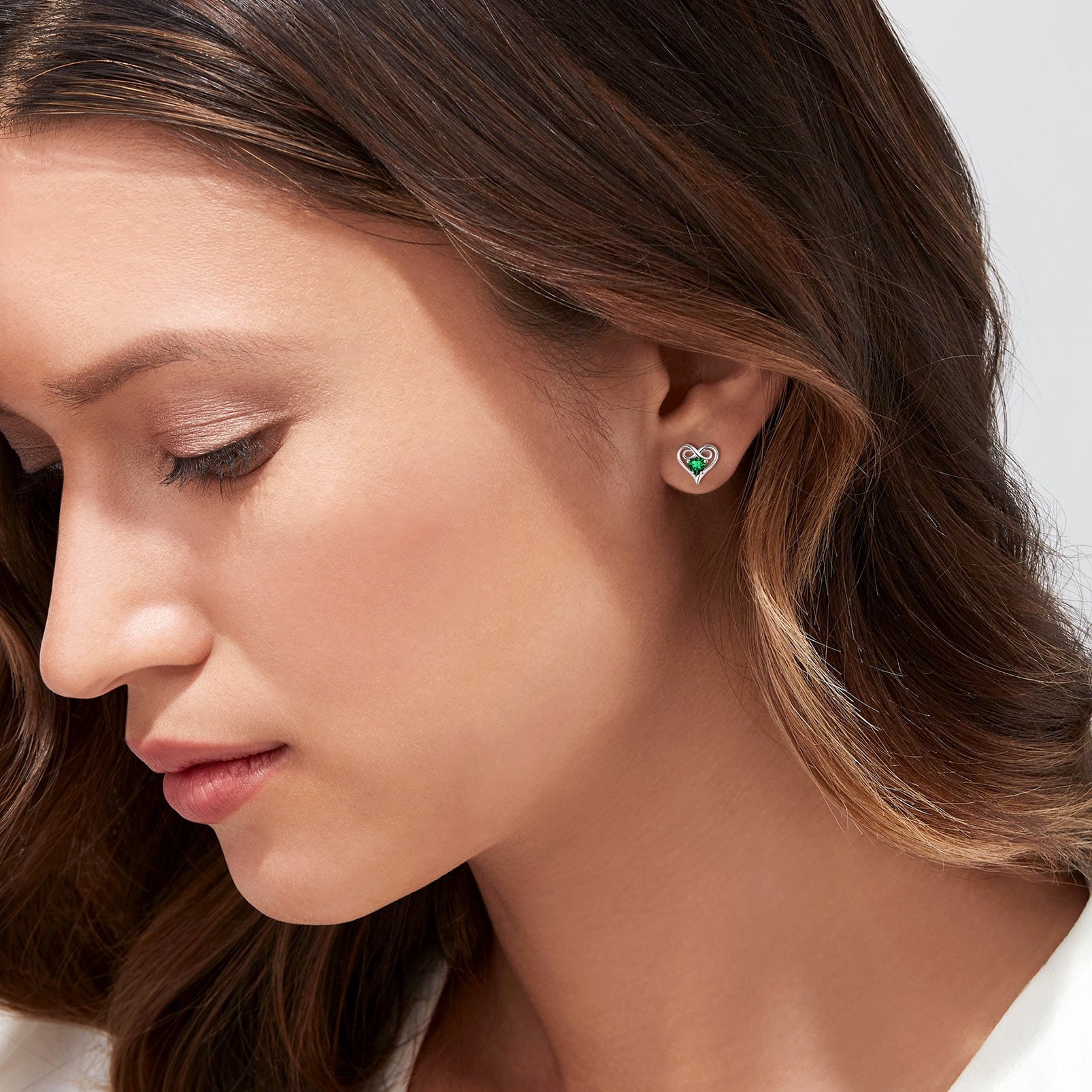 Silvora Dainty Birthstone Earrings for Women Sterling Silver Inifinity Heart Stud Earring Birthday Christmas Valentines Jewelry Gift, Green Emerald