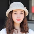 thumbnail image 4 of 56-58cm hat circumference female summer hat flower fisherman hat sunscreen basin hat - Beige, 4 of 5