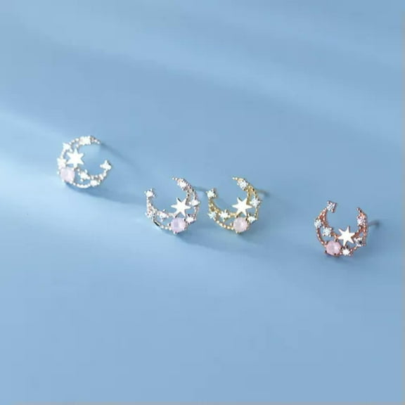 K-KED 925 Sterling Solid Silver Moon Stud Earrings Womens Jewellery Valentine Gift New-Gold