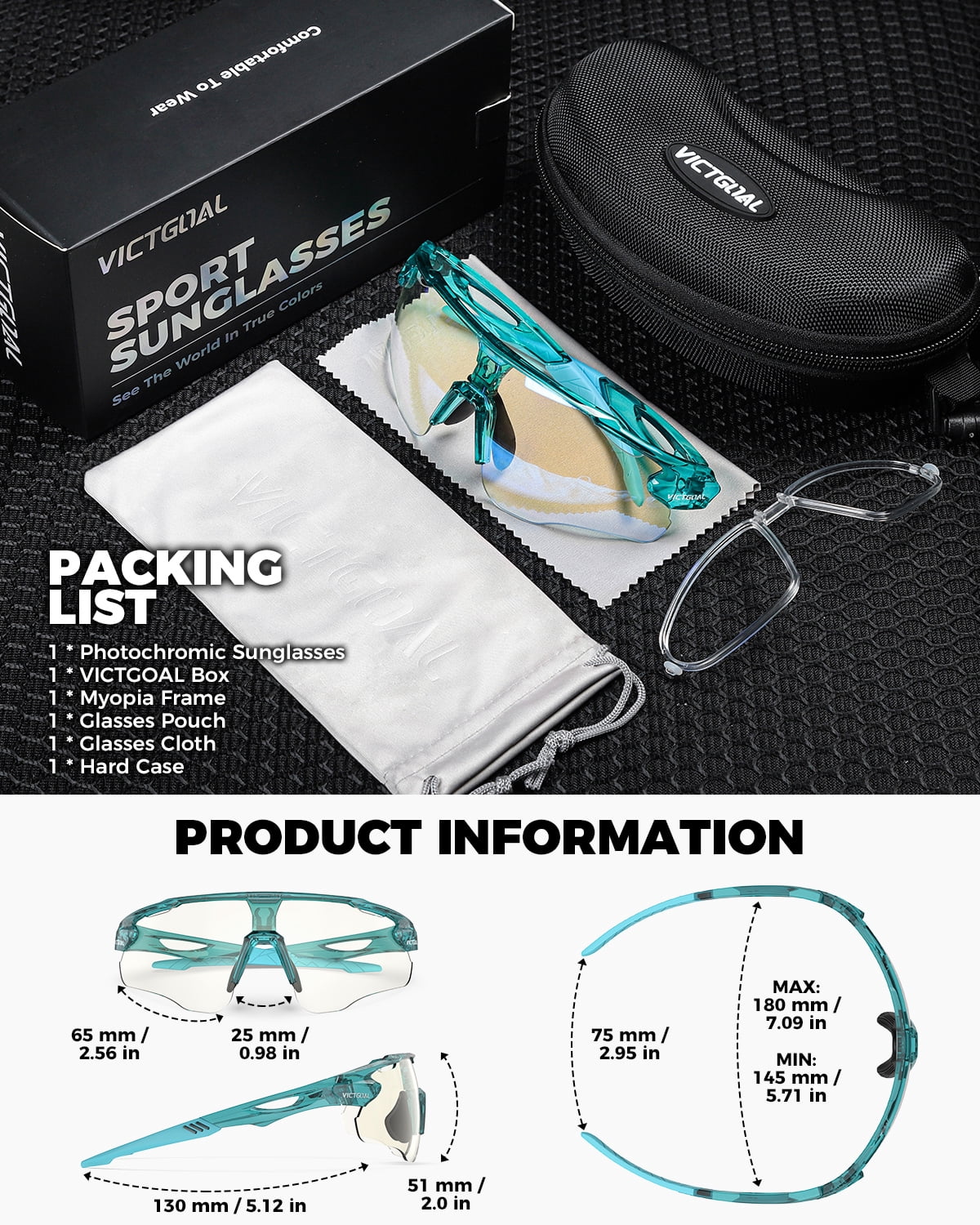 VICTGOAL Photochromic Cycling Glasses for Men Women, Clear Bike Glasses with UV400 Protection, Sports Running Sunglasses Goggles
