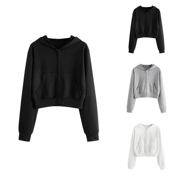Cropped Zip Up Hoodie 2025 Long Sleeve Crop Hoodies with Pockets Hooded Sweatshirt Hoodie Women Pullover