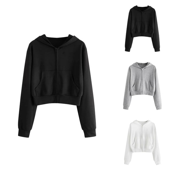 Cropped Zip Up Hoodie 2025 Long Sleeve Crop Hoodies with Pockets Hooded Sweatshirt Hoodie Women Pullover