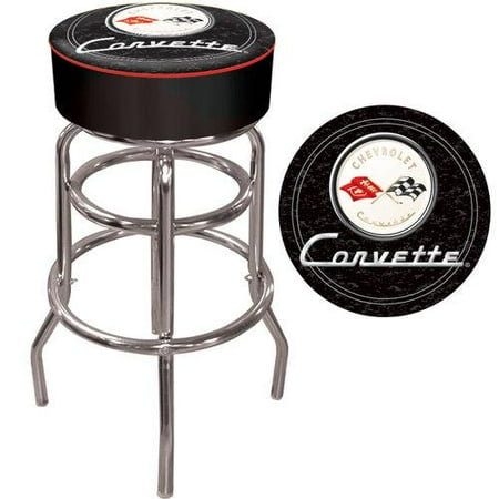 Trademark GM1000B-C1-COR Padded Bar Stool With Officially Licensed Corvette Logo, Black