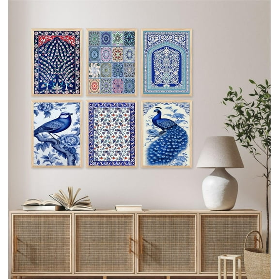 Blue Madhubani Wall Art Canvas Unframed Painting for Wall Decoration - Wall Paintings for Living Room, Bedroom,Hall,Kids Room (10x13 Inch) Set of 6