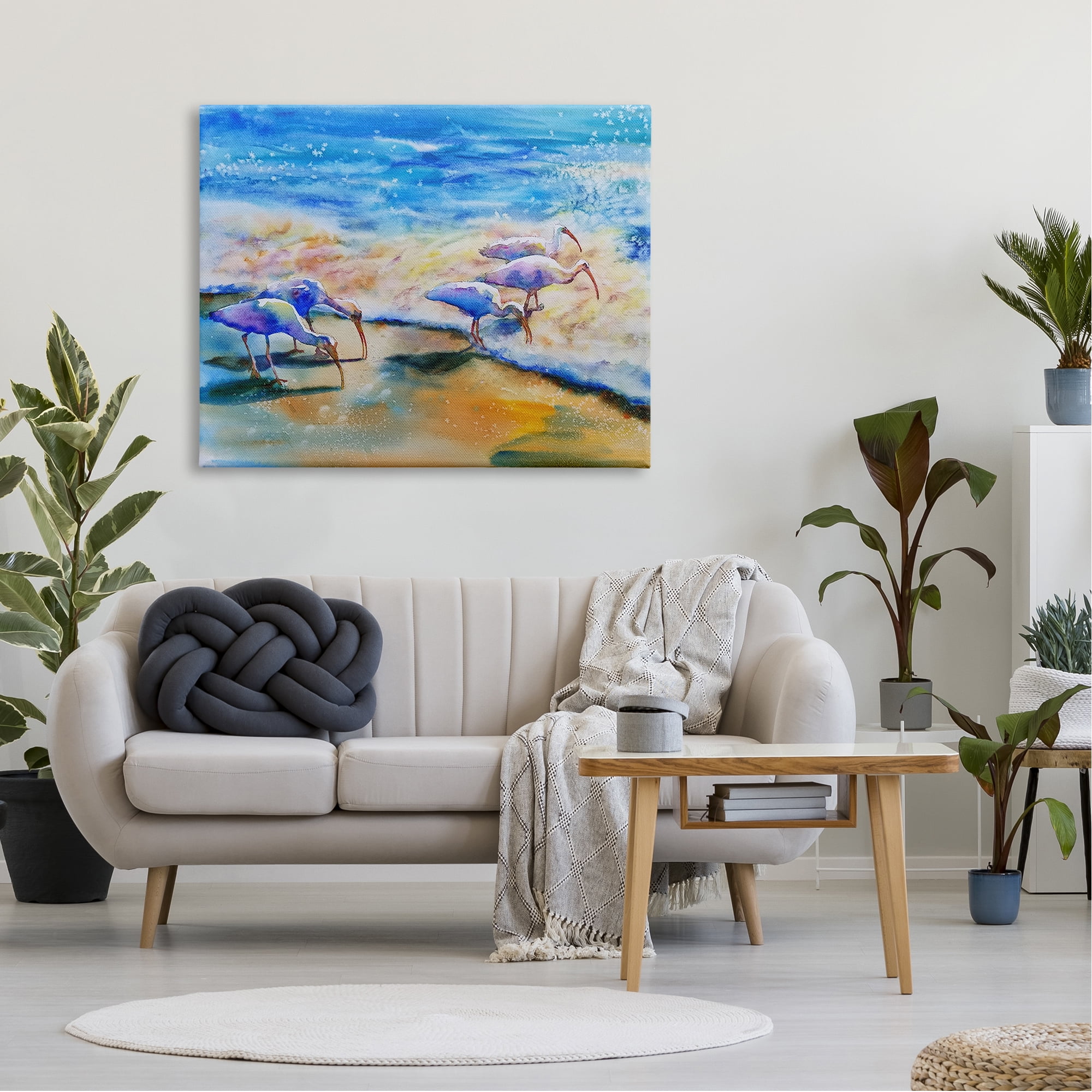 Stupell Industries Egret Birds Walking Ocean Shore Splashing Water, 48 x 36, Design by MB Cunningham