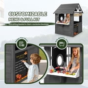Ktaxon Wooden Outdoor Playhouse Lemonade Stand w/ Split Door, Pretend BBQ Grill Set, 50pcs Accessories, Ages 3-8, Gray