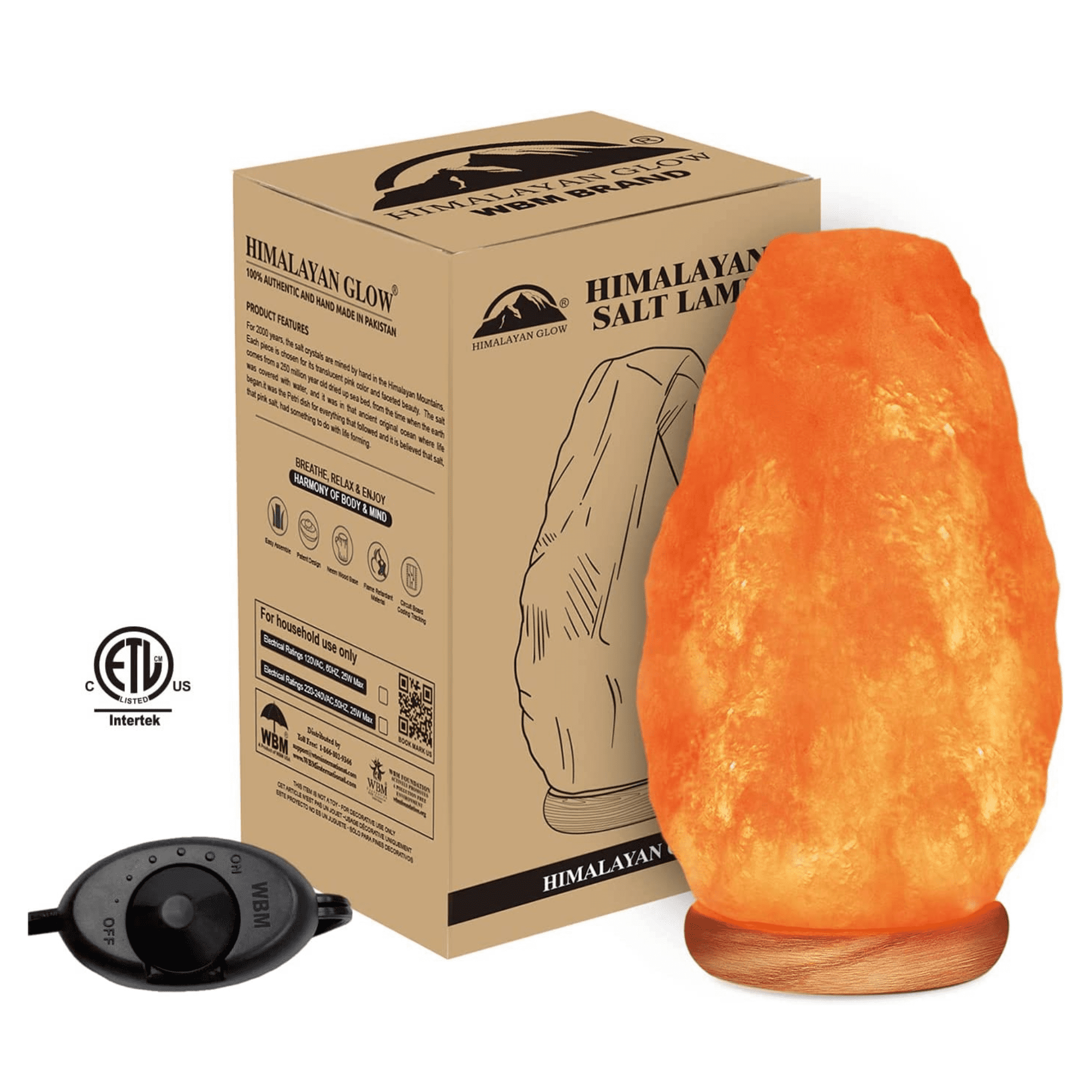 WBM Salt Lamp, Night Light for Home Decor, 57 lbs Pink, Electric Cord