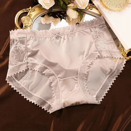 Fulorrnie Women s Lace Satin Panties Mulberry Silk Gusset  Adjustable Bow Wave Edging Mid Rise Comfort Underwear  Light Pink  L