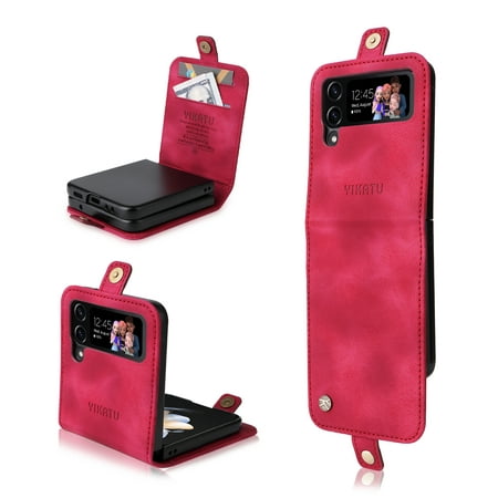 for Samsung Galaxy Z Flip 4 Case Wallet Case with Card Holder, Matte Slim Fit Premium PU Leather + PC Drop Protective Flip Phone Case Cover for Samsung Galaxy Z Flip 4 5G 2022 - Red