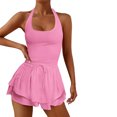 thumbnail image 4 of xiaxaixu Women Tennis Playsuits Solid Color Sleeveless Cross Backless Workout Rompers Summer Yoga Jumpsuits Gym Clothes, 4 of 5