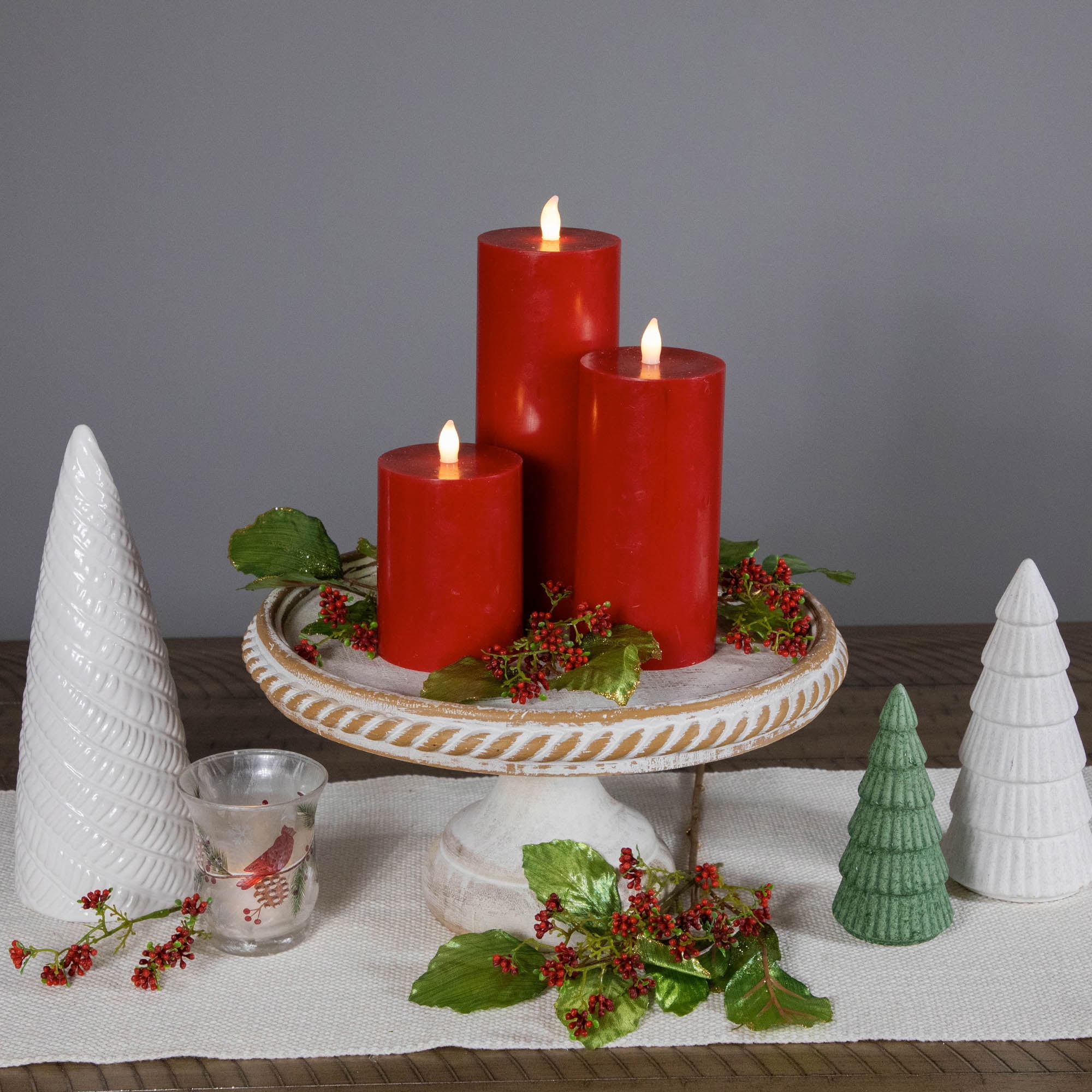 Northlight LED Flameless Flickering Wax Pillar Candles - 8" - Red - Set of 3