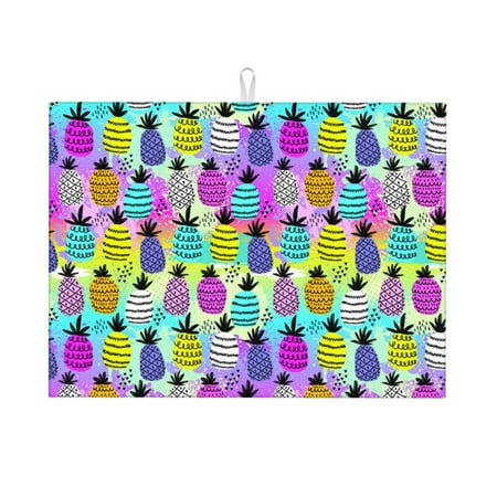 

Dish Drying Mat Graffiti Pineapples On Neon Highly Absorbent Microfiber Drying Mat Kitchen Counter or Sink Drawer Liner 18x24 Kitchen Drying Mat Coffee Mat Kitchen Essentials