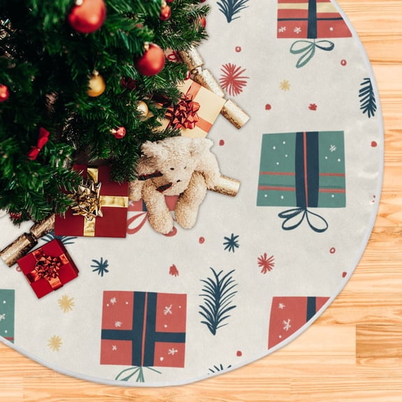 Leaves Christmas Gifts Christmas Tree Skirt 48 Inch Winter Xmas Tree Mat for Home Party Holiday Decorations