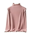 thumbnail image 1 of Women's Warm Nano Double Velvet Turtleneck Top - Ruffle Trim, Thick Slim Fit, for Fall/Winter, 1 of 4