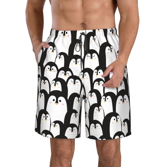 Fotbe Cartoon Penguin Trajes de Baño Estampados para Hombre, Shorts de Verano de Secado Rápido, Ropa de Playa, Bañadores-Large