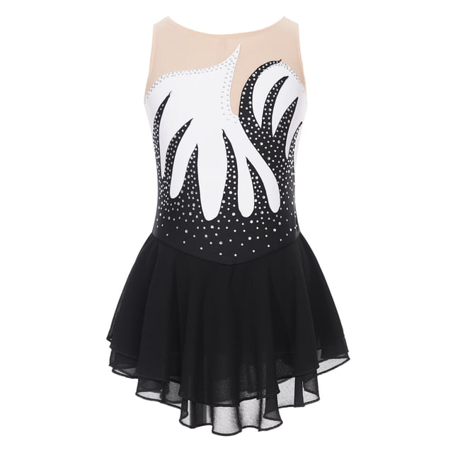 Jowowha Robe de Danse Patinage pour Filles Enfants Sans Manches en Maille Transparente Blanche 10