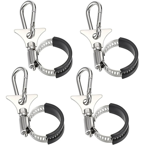 ABCISI Flag Pole Rings, Set of 4 Adjustable Carabiner Boat Flag Clips, Metal Flag Pole Clamps Flagpole Clip Rings, Stainless Steel Flag Pole Rope Hooks Outdoor Flagpole Clip Brackets for House Garden