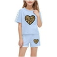 thumbnail image 1 of IFNWSV Ensembles d'Été pour Filles Mode Décontractée Manches Courtes Col Rond Col Bouton Imprimé Ensembles de Shorts 5 Ans, 1 of 7