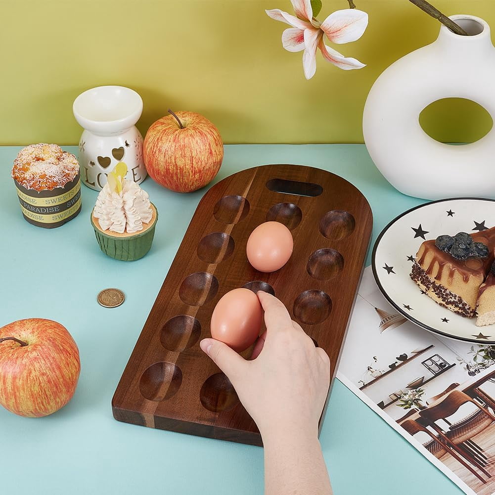 Wood Deviled Egg Platter for 15 Holes Wooden Deviled Egg Serving Tray and Platter Arch Eggs Tray Container Board Cheese Serving Platter for Home Kitchen Countertop and Parties DIY Making