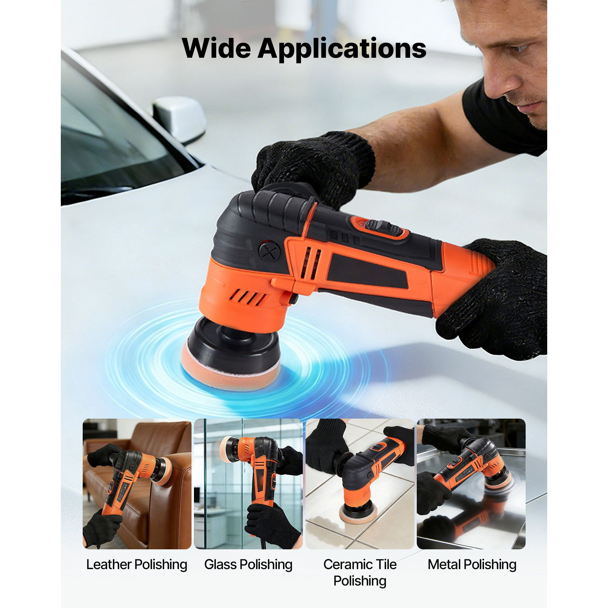 600W Rotary Car Buffer Polisher, 1.2/2/3 Inch Pads, 6 Variable Speeds 1000-4500RPM for Auto Detailing Waxing Polishing Scratch eliminate