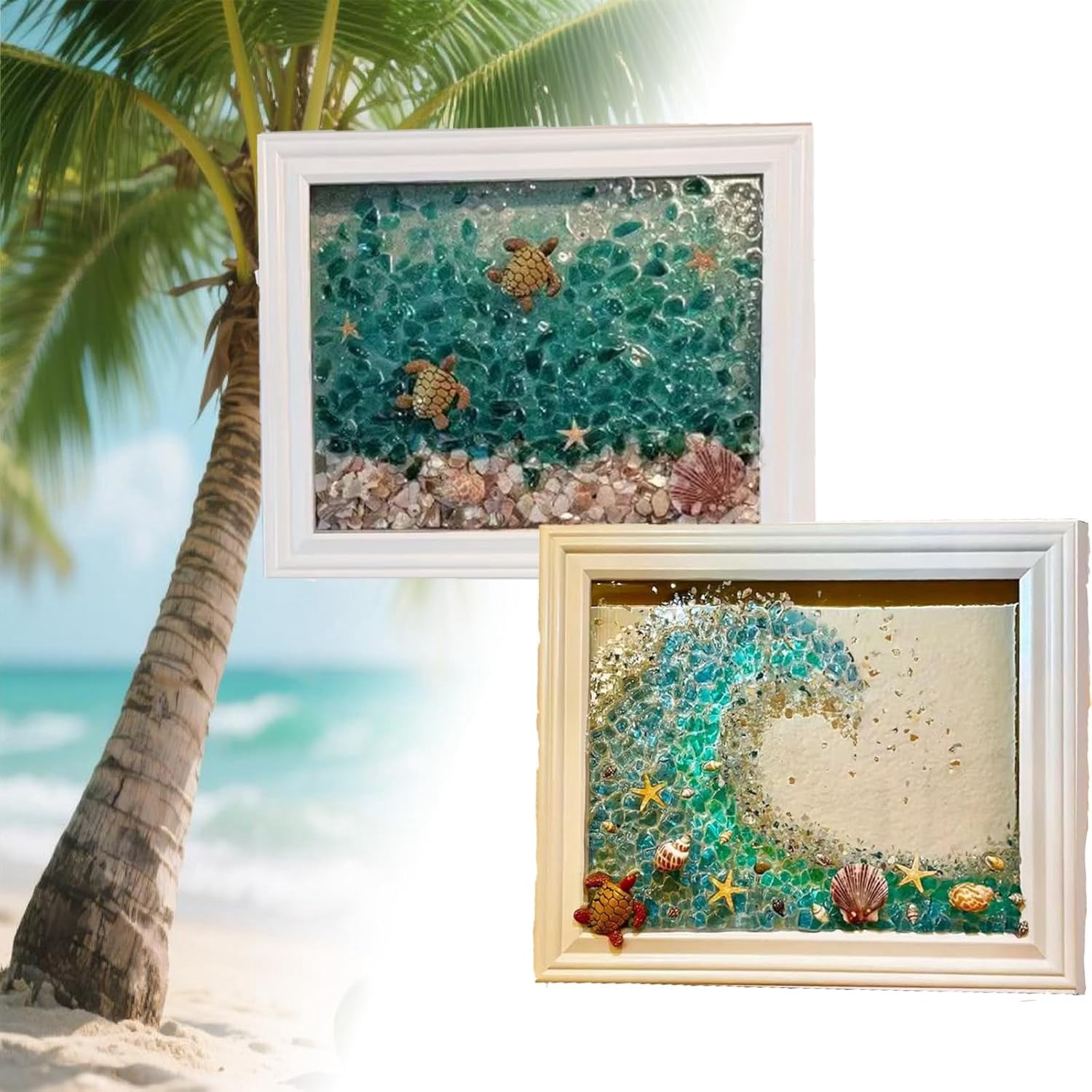 2026 New Sea Glass Art Kits, Sea Glasss Resin Art Kits for Adults, DIY Mosaic Glass Kits, Mosaic Kits for Adults Resin Beach Art Kit for Home Decoration, Bookshelf, Office, Windowsill