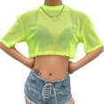 thumbnail image 3 of Women Mesh Sheer Short Sleeve Crop Tops Blouse See-through Shirt Tee, 3 of 5