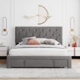 thumbnail image 6 of Queen Size Upholstered Bed Frame, Platform Bed Frame with Storage Drawers, Queen Size Bed Include Velvet Headboard Wingback and Strong Wood Slats Support, No Box Spring Needed, Gray, 6 of 7