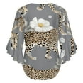 thumbnail image 6 of Grey Background Leopard Floral Print Women's V-Neck Blouse With 3/4 Ruffled Bell Sleeves Casual Top Ladies Blouses, 6 of 7