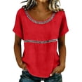 thumbnail image 5 of Delayuji Women's Linen Tshirt Crew Neck Short Sleeve Casual Tee Soft Comfy Versatile Top Summer Daily Wear, 5 of 6