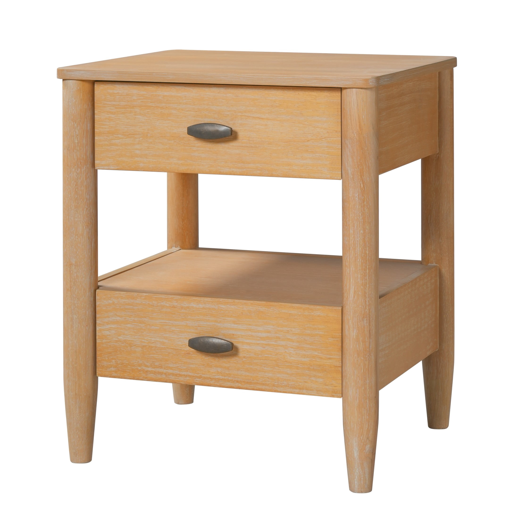 Christopher Knight Home Farmhouse Wooden Nightstand with Soft-Close Drawers, Open Shelf, Natural