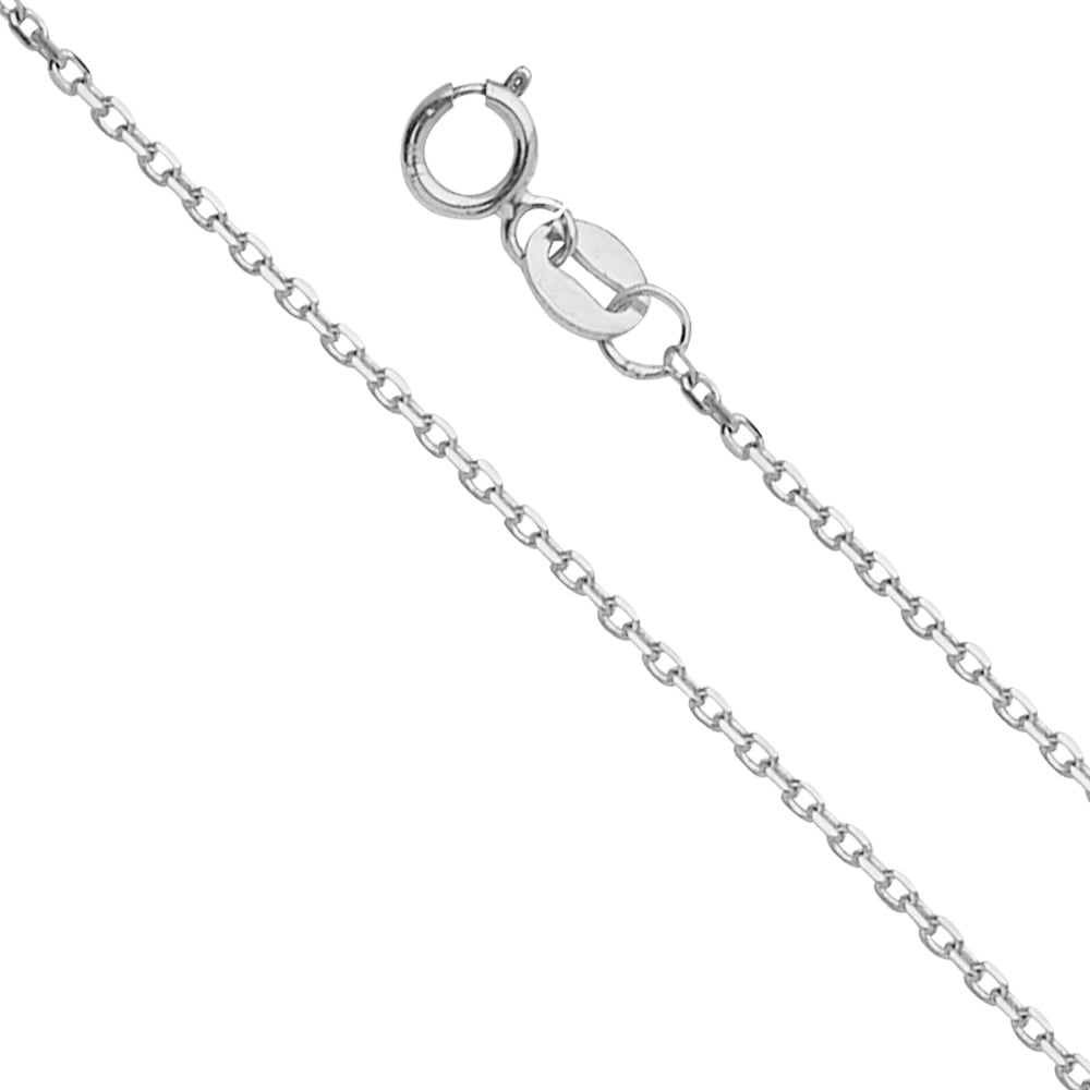 FB Jewels 14K White and Yellow Gold Two Tone Flat Mariner White Pave C Chain Necklace With Lobster Claw Clasp