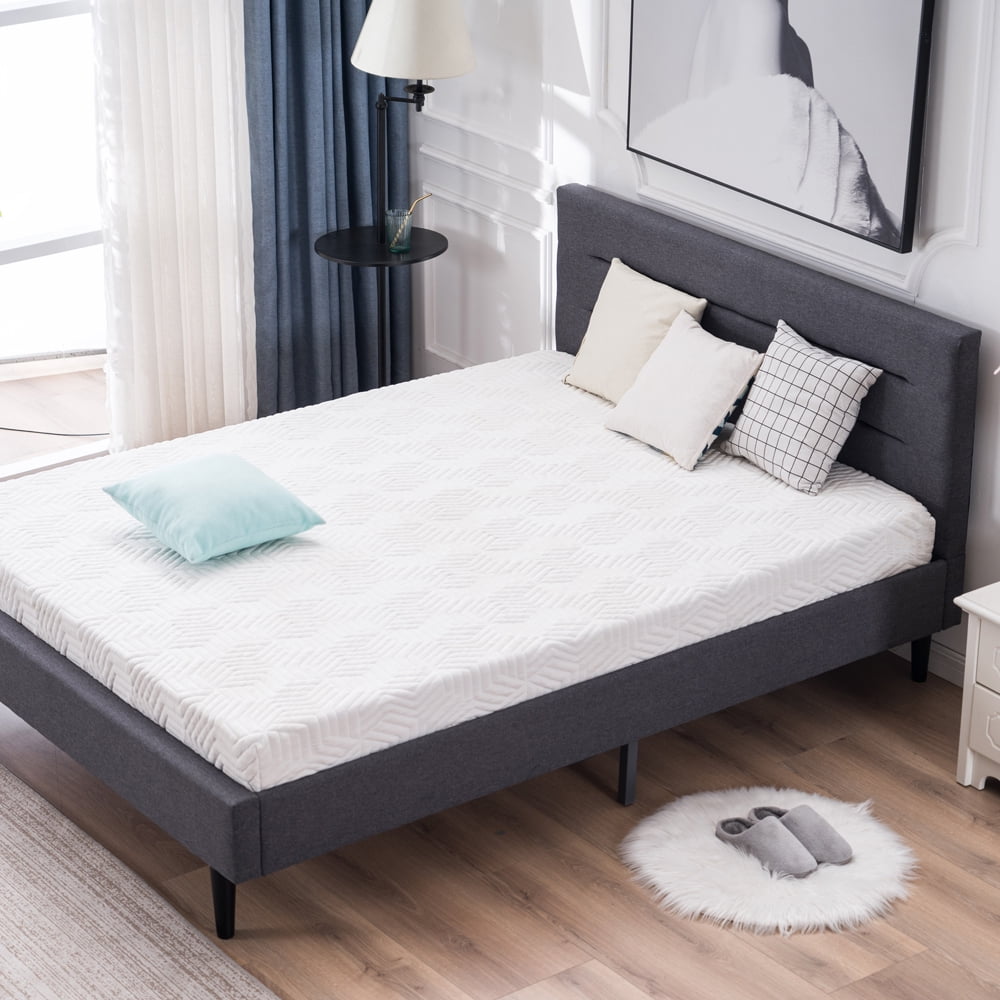 Kepooman Upholstered Faux Leather Platform Bed Frame, Dark Gray Full Kepooman Upholstered Faux Leather Platform Bed Frame, Dark Gray Full