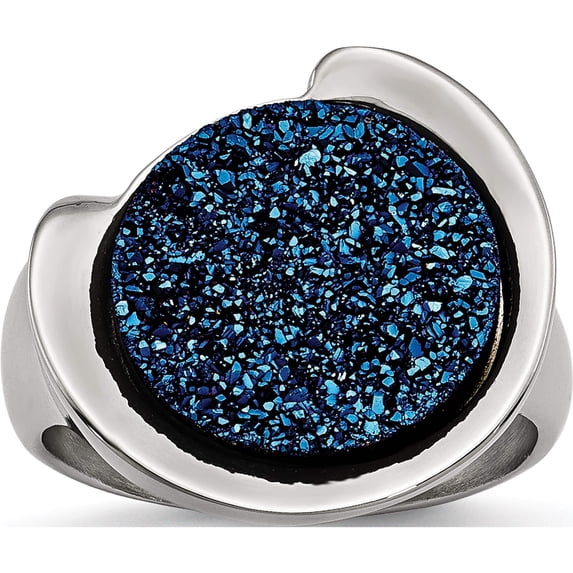 Stainless Steel Polished With Blue Druzy Stone Ring (Size 6) Made In China sr421-6