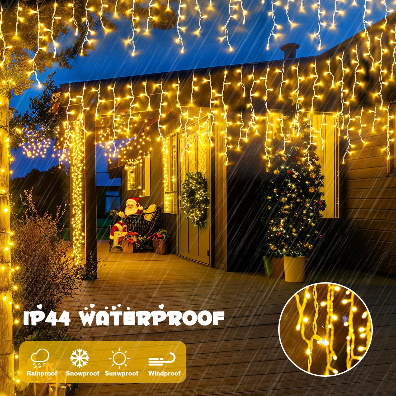38.8FT Icicle Lights for Outside, 400 LED Icicle Christmas Light Outdoor Indoor Plug in, Warm White Curtain String Lights for Wedding House Patio Party Fireplace Holiday Decorations