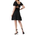 thumbnail image 3 of Vestido con fruncido INSPIRE CHIC para el verano casual de mujeres con lazo en la espalda y volantes en forma de A XL Negro, 3 of 6