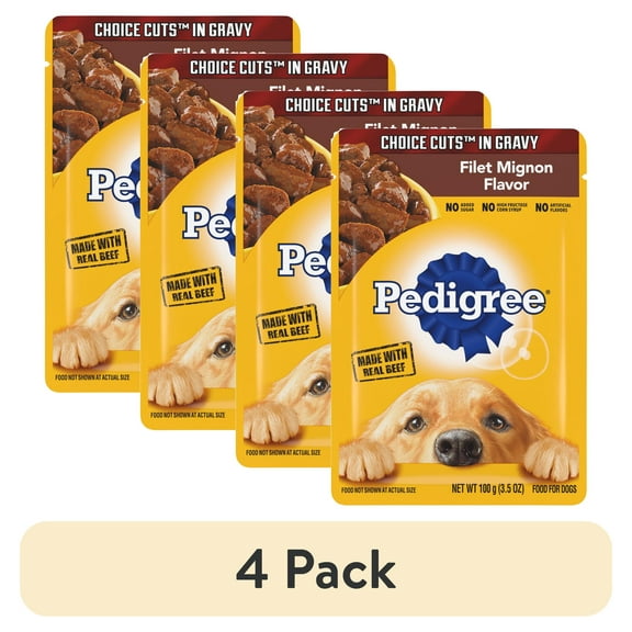 (4 pack) Pedigree Choice Cuts In Gravy Adult Soft Wet Dog Food Filet Mignon Flavor, 3.5 oz Pouches