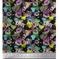 thumbnail image 1 of Soimoi Black Georgette Viscose Fabric Text,Lips & Heart Printed Craft Fabric by the Yard 42 Inch Wide, 1 of 1