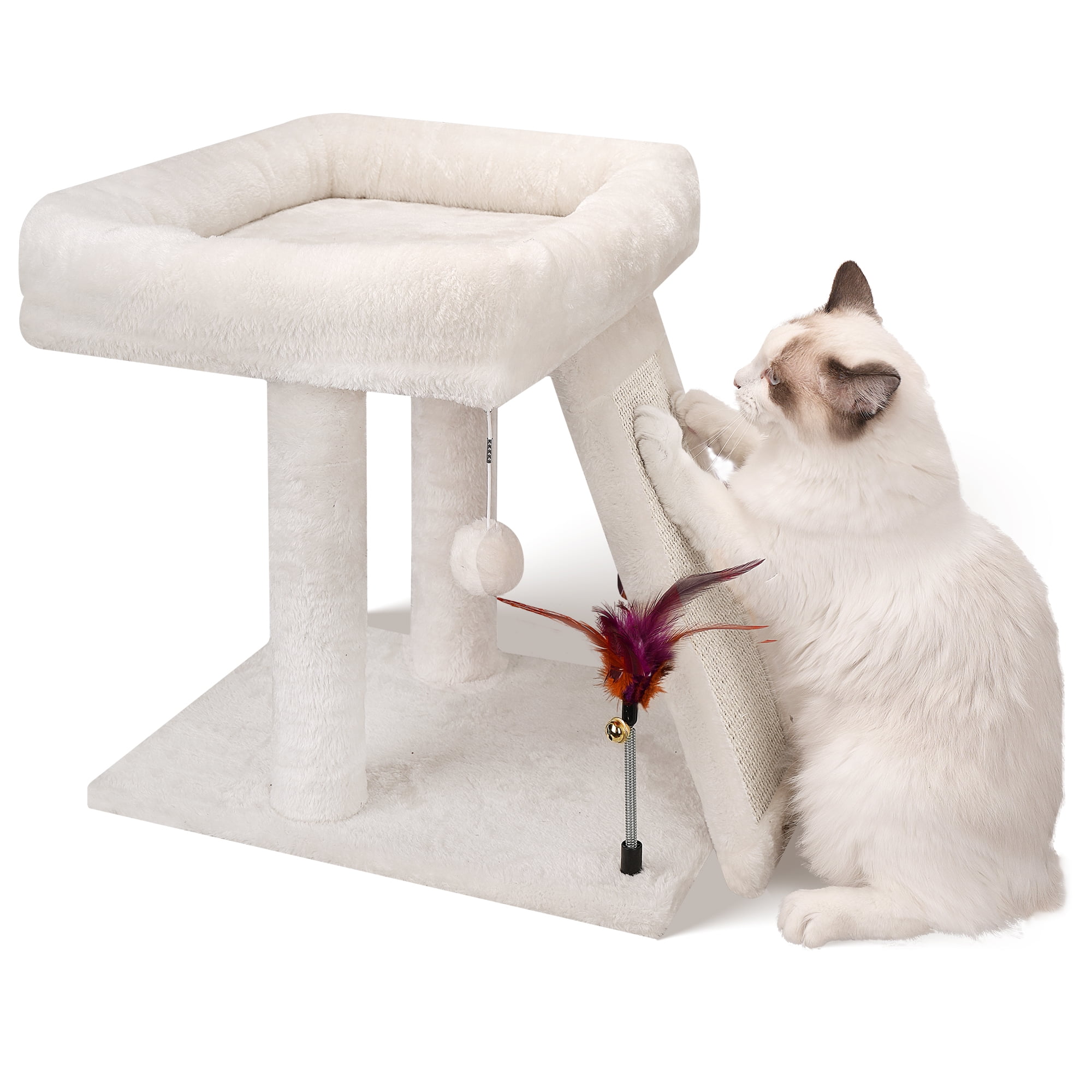 AIWIKIDE 1-Level 17.7 in Cat Tree with Condo, Scratch Pad, Hammock & Hanging Ball, Beige
