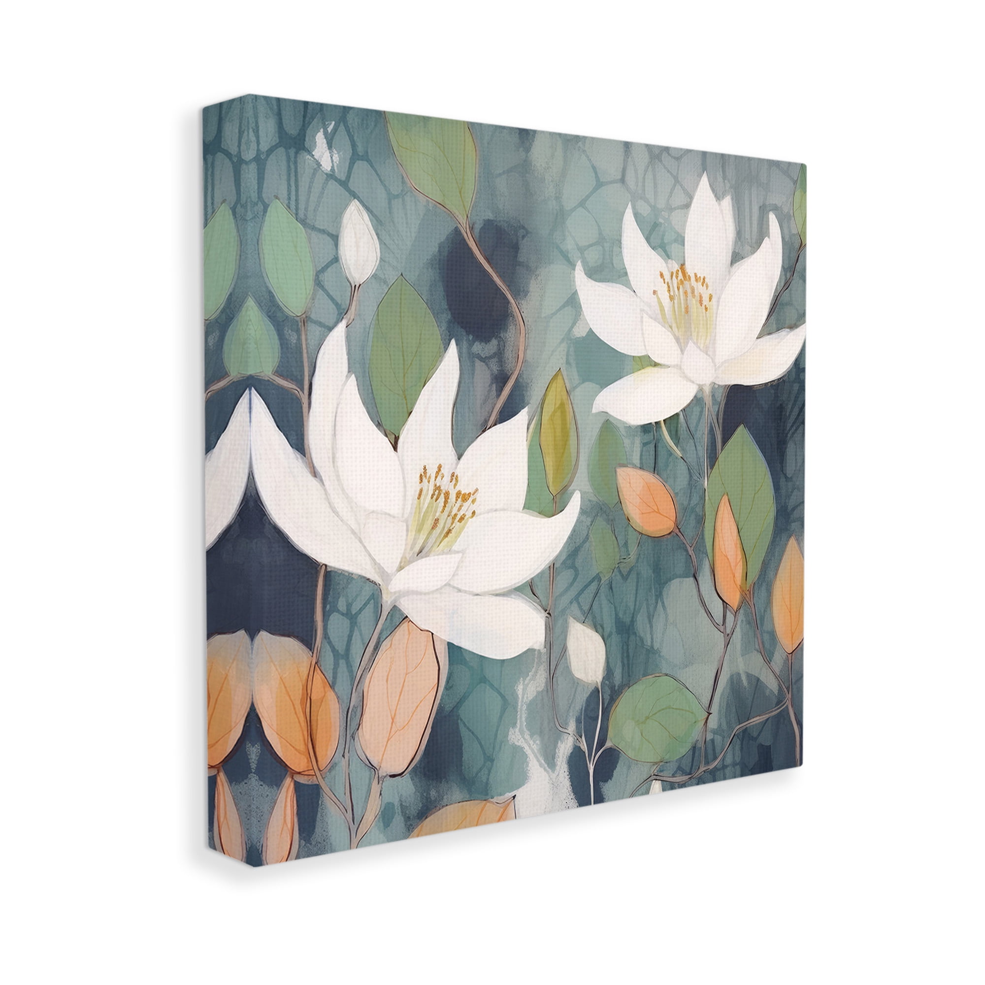 Stupell Industries Lilies on Geometric Pattern Botanical & Floral Painting Gallery Wrapped Canvas Art Print Wall Art, 17 x 17