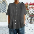 thumbnail image 2 of hotojiny Tops for Women Trendy Half Sleeve Pleated Peplum Linen Shirts Oversized Loose Fit Button Down Cotton Summer Tops, 2 of 6