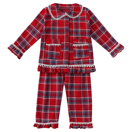 

Toddler Girls Christmas Pajamas Plaid Long Sleeved Sleepwear Set